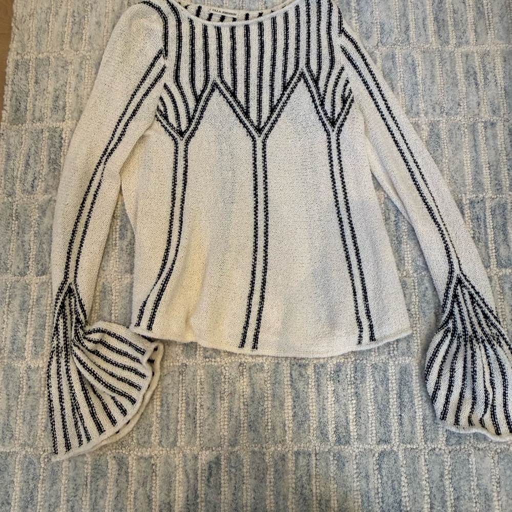 Ulla Johnson White Sweater with Black Stripe Detail
